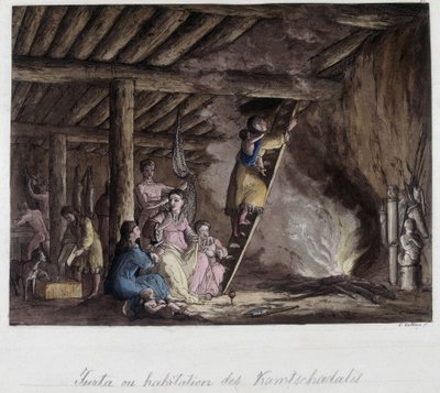 Abitazione dei Kamtschadales, Siberia. In "Il vecchio e moderno costume" da Unknown artist