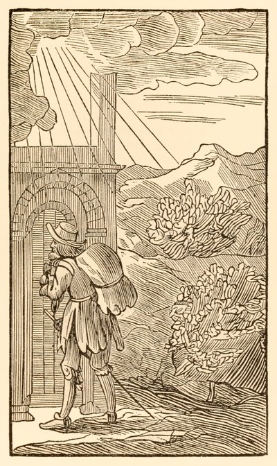 Chi vuole entrare deve prima stare fuori bussando alla porta... da Il progresso del pellegrino di John Bunyan da Unknown