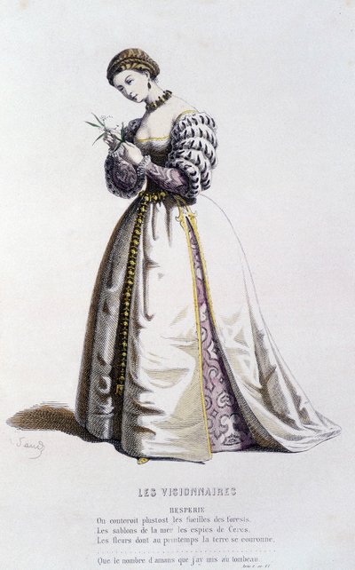 Esperie in "les visionnaires" (di Jean Desmarets Saint Sorlin nel 1637), in "il teatro francese nel XVI e XVII secolo anteriore a Molière" di Edouard Fournier da Unknown artist