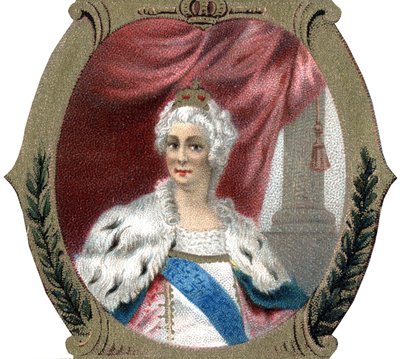 Storia della Russia: Ritratto di Caterina II di Russia (1729-1796). Cromolitografia tarda del XIX secolo da Unknown artist
