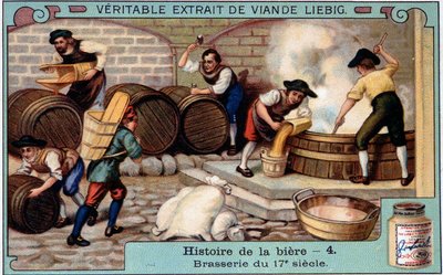 Storia della birra: birrificio nel XVIII secolo - adesivo pubblicitario Liebig da Unknown artist
