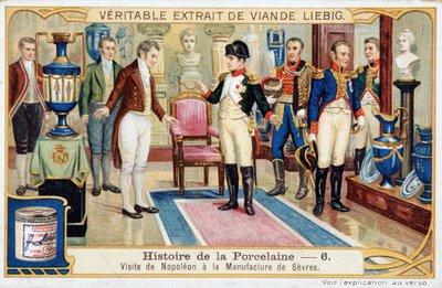 Storia della porcellana: Visita di Napoleone Bonaparte (1769-1821) alla manifattura di Sèvres - cromolitografia Liebig da Unknown artist