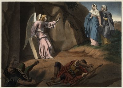 Sante donne visitano Cristo al sepolcro. Incisione anonima del XIX secolo da Unknown artist