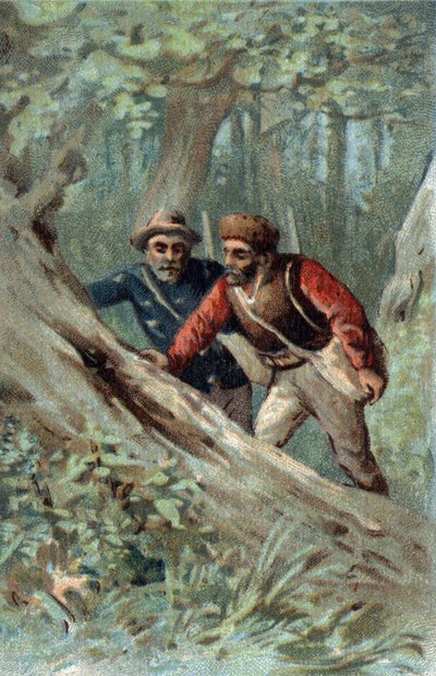 Cacciatori di miele in Canada alla ricerca di un albero sciame. Cromolitografia della fine del XIX secolo da Unknown artist