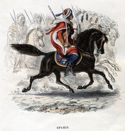 Spahis a cavallo. Incisione del 1844 da Unknown artist