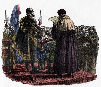 Ugo Capeto pronuncia il giuramento sovrano - Ugo Capeto (circa 941-996) re dei Franchi, pronuncia il giuramento sovrano nel 987 - 1882 da Unknown artist