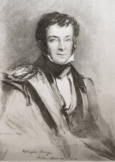 IRVING, Washington (1783-1859). Romanziere e storico statunitense. Ritratto realizzato a Siviglia (1828). Litografia. da Unknown artist