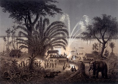 Illuminazione del Fiume durante il Festival di Bassac, Laos Siamese. In "Atlante del Viaggio di Esplorazione in Indocina svolto negli anni 1866-1868" pubblicato sotto la direzione di F. Garnier 1873 da Unknown artist