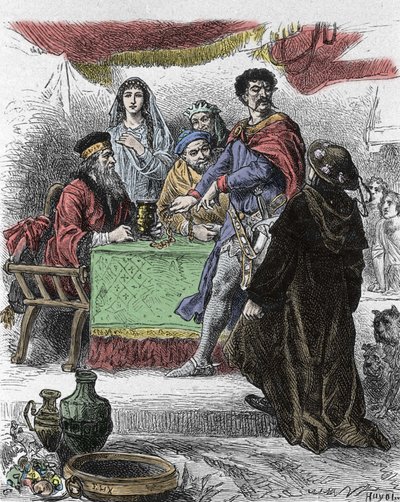 Illustrazione per "Ivanhoe" di Walter Scott (1771-1832), scrittore scozzese: Ivanhoe è sfidato dal cavaliere sassone Brian de Bois Guilbert. da Unknown artist