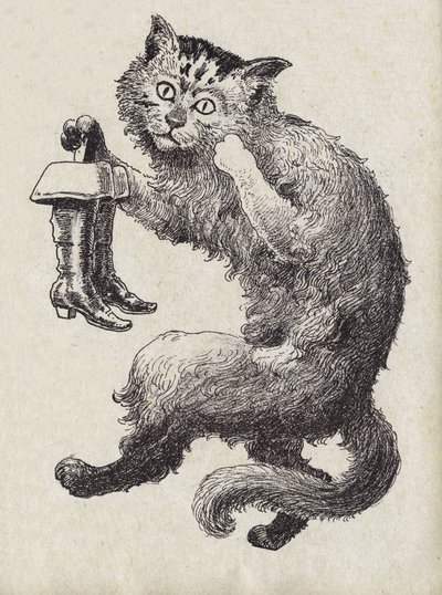 Illustrazione per "Il gatto con gli stivali" di Charles Perrault (1628-1703), scrittore francese. Illustrazione anonima. Immagini di Marcel Vagne, Jarville Nancy, senza data (fine XIX secolo) da Unknown artist