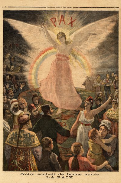 Illustrazione per gli auguri di Capodanno 1894, pace per tutte le nazioni. Incisione in "Le petit journal" 1/01/1894. Collezione Selva da Unknown artist