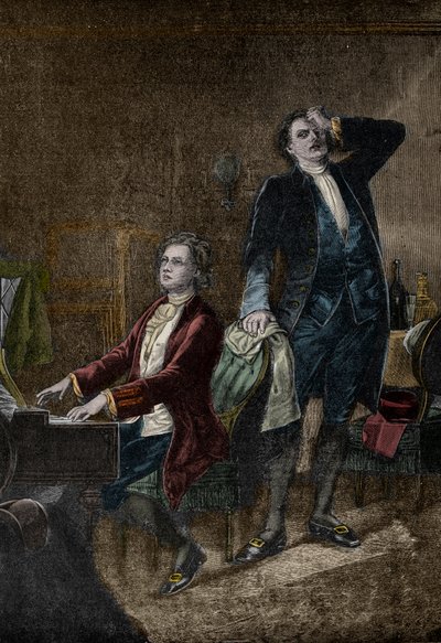 Illustrazione dal dramma "Mozart e Salieri" di Alexander Pushkin, scritto nel 1830 - Antonio Salieri geloso di Wolfgang Amadeus Mozart da Unknown artist