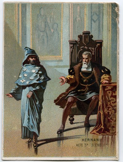 Illustrazione di "Ernani" del compositore italiano Giuseppe Verdi (1813 - 1901), atto 3, scena 2 opera creata nel 1844 dopo la tragedia "Hernani" di Victor Hugo. Cromolitografia della fine del XIX secolo da Unknown artist