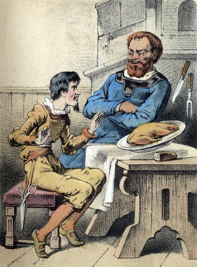 Illustrazione dei racconti di Franz Hoffmann "Racconti e favole - Il piccolo sarto allegro". Cromolitografia del XIX secolo da Unknown artist