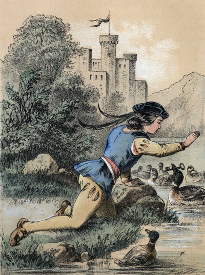 Illustrazione dei racconti di Franz Hoffmann "Racconti e Favole - I 3 principi": Un principe che riceve una chiave da un