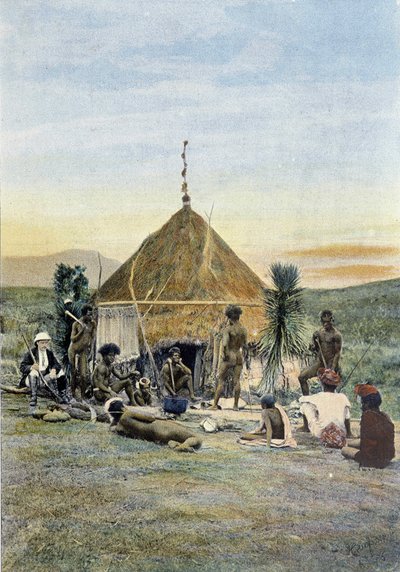 Illustrazione di un campo telegrafico vicino a Uarai in Nuova Caledonia da Unknown artist