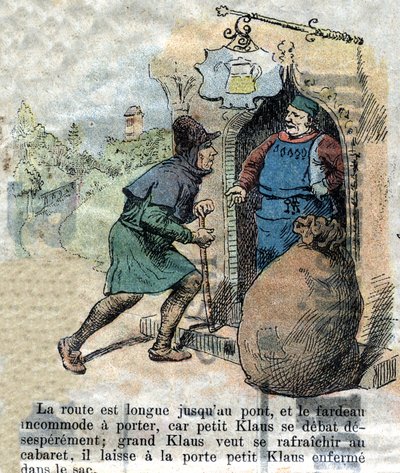 Illustrazione della fine del XIX secolo per la fiaba di Hans Christian Andersen (1805-1875) "Il Grande Claus e il Piccolo Claus". Collezione privata da Unknown artist