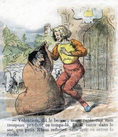 Illustrazione della fine del XIX secolo per la fiaba di Hans Christian Andersen (1805-1875) "Il Grande Claus e il Piccolo Claus". Collezione privata. da Unknown artist