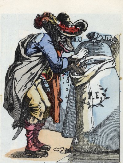 Illustrazione della fiaba "Compere le Loup, Maitre Renard, Comere la Chevre et ses petits biquets" di Jean de la Fontaine. In "Fiabe della casa per i piccoli". Incisione anonima del XIX secolo da Unknown artist