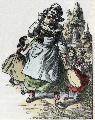 Illustrazione della fiaba "Buona Mamma Pecora". In "Fiabe dalla casa per i piccoli". Incisione anonima del XIX secolo da Unknown artist