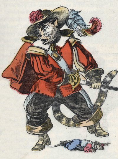 Illustrazione del racconto "Il terribile Raminagrobis e i topi" personaggio tratto dalle favole di Jean de la Fontaine. In "Tales from the home for the little ones". Incisione anonima del XIX secolo da Unknown artist