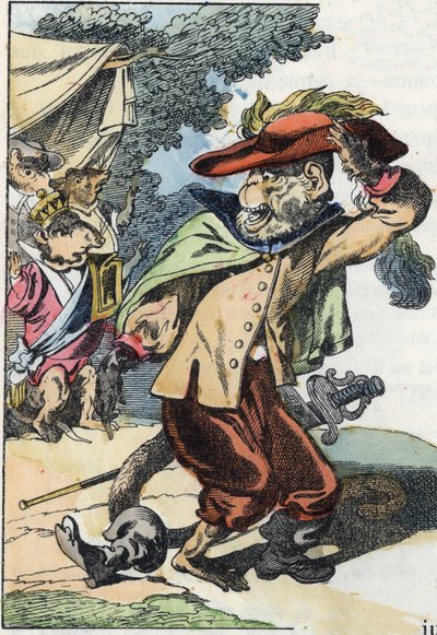 Illustrazione del racconto "Il terribile Raminagrobis e i topi". In "Racconti dalla casa per i piccoli". Incisione anonima del XIX secolo. da Unknown artist