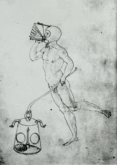 In un volume di Francesco di Giorgio appare questo disegno che raffigura un mantice per respirare sott