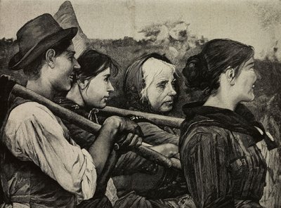 Nei campi, dipinto di Egisto Ferroni (1835-1912), incisione di F Cantagalli da una fotografia di G Brogi da L