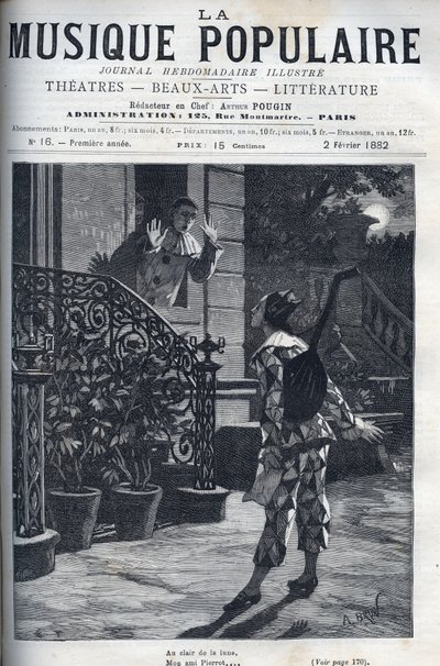 Al chiaro di luna, una rappresentazione della canzone popolare. Arlecchino sul balcone di Pierrot, al chiaro di luna da Unknown artist