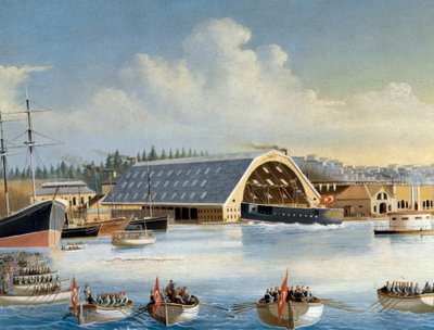 Inaugurazione di una nave nel cantiere navale di Taskizak nel 1880 (dettaglio) da Unknown artist