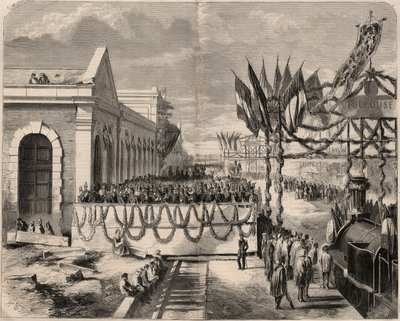 Inaugurazione della ferrovia da Tolosa a Sete nel 1857. Incisione in “Le Monde illustre” del 1857. Collezione privata da Unknown artist
