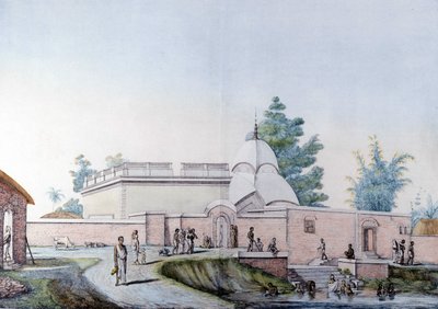 Cultura e civiltà indiana: bagno nel fiume Hooghly a Calcutta (o Kalkata), India. Incisione del 1808. da Unknown artist