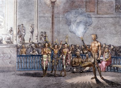 Cultura e civiltà indiana: danza in onore di Krishna (Krisna o Krsna) divinità del Brahmanesimo in India. Incisione 1808. da Unknown artist