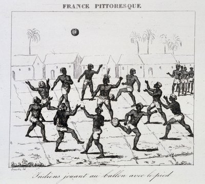 Indiani (Sud America) che giocano a palla con il piede da Unknown artist
