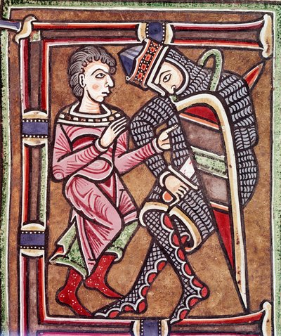 Lettera iniziale E con Davide e Uria, sposo di Betsabea (miniatura) da Unknown artist