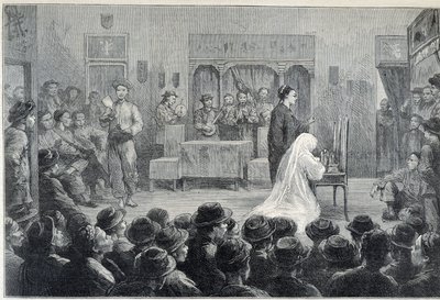 Dentro un teatro cinese in California, verso la fine del 19° secolo da Unknown artist