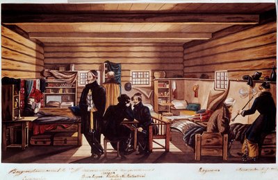 Interno della casamatta Cheta: Decabristi riunione politica dei russi coinvolti nel tentativo di colpo di stato a San Pietroburgo il 14 dicembre 1825 per ottenere una costituzione moderna dal regime. Incisione da Unknown artist