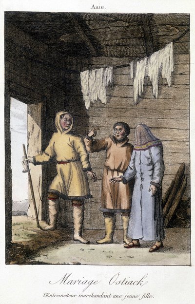 Mediatore che contratta una giovane ragazza per un matrimonio Ostiak (Khanty o Khante) (tribù di cacciatori paleosiberiani stabiliti nell