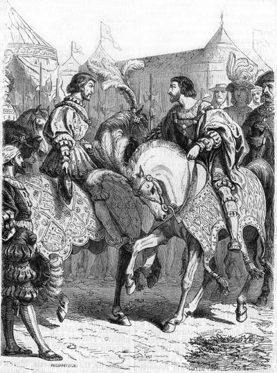 Intervista di Francesco I e Enrico VIII. Incisione del XIX secolo. da Unknown artist