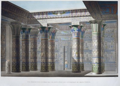 Isola di Philae: Vista prospettica interna colorata, presa sotto il portico del Grande Tempio - in "Descrizione dell