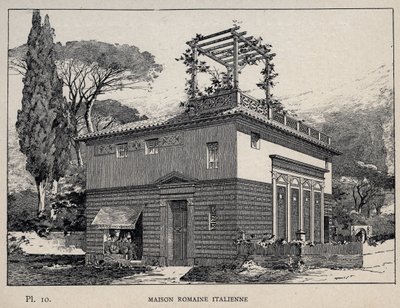 Casa romana italiana - incisione del 1889 in 