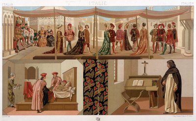 Costumi italiani del XV secolo. In "Il costume storico" di A. Racinet da Unknown artist