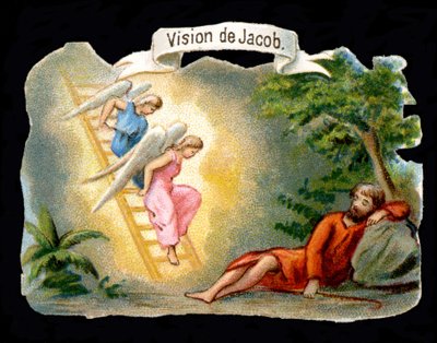 La visione di Giacobbe rappresentata da angeli che scendono dal cielo su una scala da Unknown artist