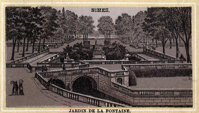 Jardin de la Fontaine a Nîmes (Gard, Linguadoca-Rossiglione). Cromolitografia della fine del XIX secolo da Unknown artist