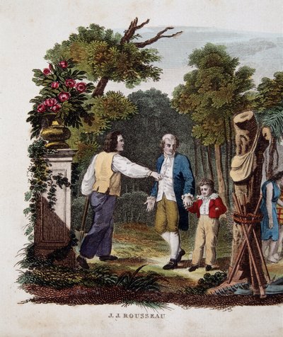 Jean Jacques Rousseau con un bambino, interpellato da un contadino da Unknown artist