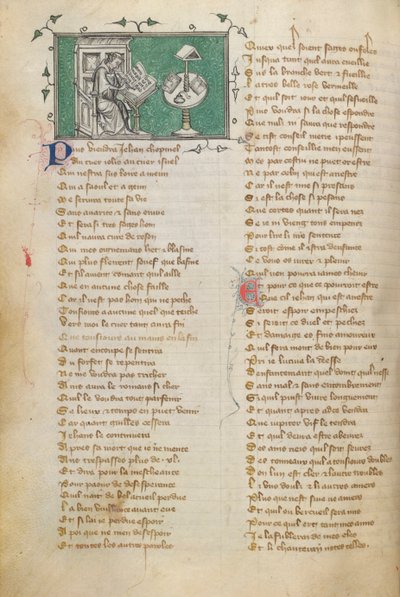 Jean de Meun scrive le prime parole del suo poema (che inizia a f. 28), nel Roman de la Rose da Unknown artist