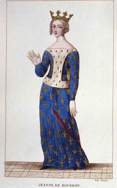 Jeanne de Bourbon (1338-1378). Regina di Francia dal 1364 al 1378. Incisione del 1830 da Unknown artist