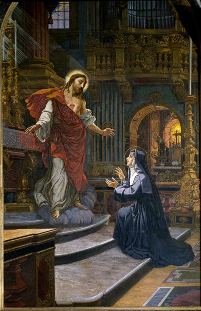 Gesù appare a Santa Margherita Maria Alacoque (1647-1690) mistica dell
