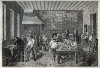 Gioielleria: fabbrica di gioielli in acciaio. Incisione del 1885 in "Les arts et metiers illustres" di Adolphe Bitard da Unknown artist