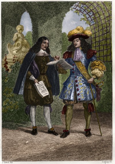 Jean-Baptiste Colbert (1619-1683) con Luigi XIV, Re di Francia e Navarra (1638-1715). Incisione del XIX secolo. Collezione privata da Unknown artist